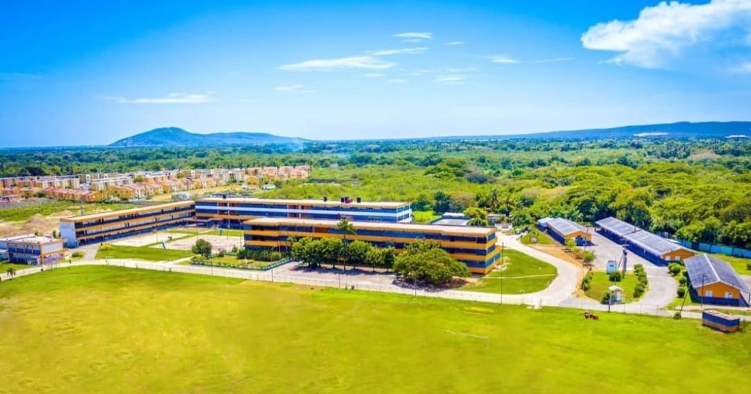 Aerial view of Jose Marti Technical High School in Twickenham Park, St. Catherine, Jamaica