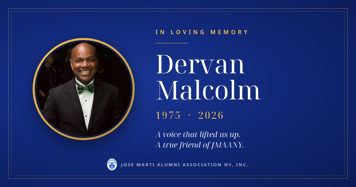 Portrait of Dervan Malcolm in a black tuxedo and green bow tie, with the words In Loving Memory, Dervan Malcolm, 1975 to 2026